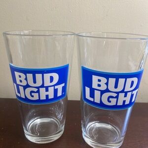Lot of 2 Bud Light Beer 16oz Clear Tapered PINT Glasses w/"Bud Light" Logo Used